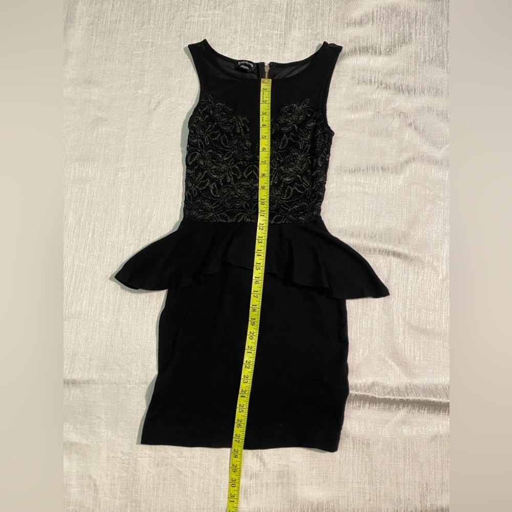 Bebe Black Gold Floral Peplum Sleeveless Pencil Mini Dress XXS